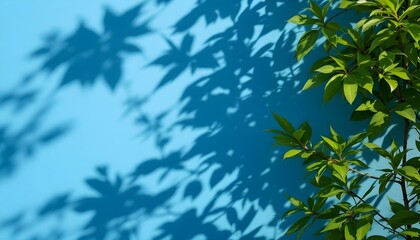  Una pared azul con sombras de hojas