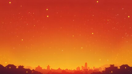 Wall Mural - Asian city sunset, starry sky, design element