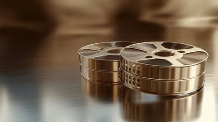 Aufkleber - Close up view of vintage film reels showcasing intricate details and textures with space for additional text. Generative AI