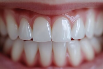 Poster - Close up view of teeth before and after whitening treatment showing significant improvement in color and brightness. Generative AI