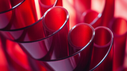 Poster - Bright red translucent tubes create a striking visual pattern in artistic arrangement