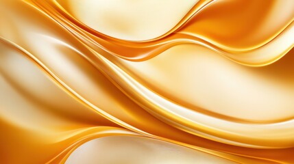 Poster - Close-up view of flowing gold satin fabric with soft, undulating folds that create a sense of luxurious movement