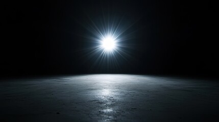 Poster - A single, bright light source powerfully illuminates a dark, empty space, creating a dramatic contrast and focused glow