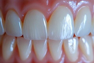 Poster - Close up comparison of teeth showing before and after whitening treatment with open space for additional text. Generative AI