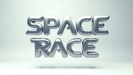 Poster - Bold metallic typography of Space Race showcasing a futuristic design and clean lines