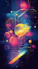 Poster - Abstract futuristic design with vibrant multicolored geometric shapes, lines, and digital elements, symbolizing innovation, technology, and digital transformation.