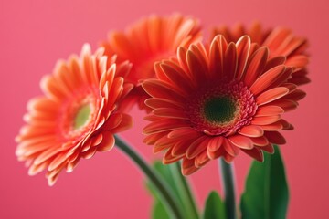 Sticker - A bouquet of vibrant orange flowers in a decorative vase on a soft pink background