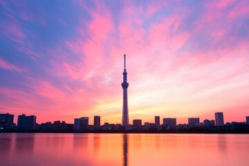 Wall Mural - city Skyline at Sunset With Tower