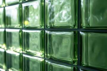 Poster - Close-up shot of a wall composed of green glass blocks, ideal for use in architectural or design-related contexts