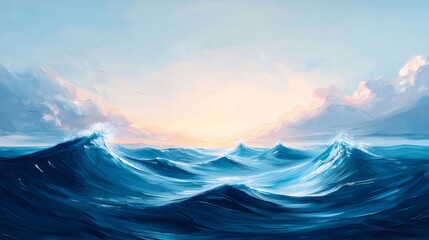 Wall Mural - Ocean sunrise, waves, cloudscape, peaceful, desktop