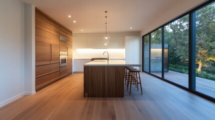 Wall Mural - modern kitchen interior with wood accents and island