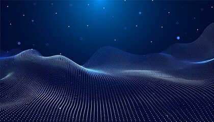  abstract dynamic wave flow mesh particles pattern and dot on dark blue background illustration design futuristic network technology background modern digital datum and science concept