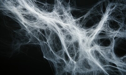 An image of modern white spider webs against a black background for Halloween design elements