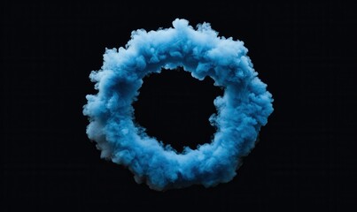 Wall Mural - an isolated blue smoke circle on a black background, forming a smoke explosion backdrop.