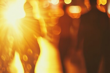 Poster - Cinematic blurred action of actors moving through a warm toned urban environment at sunset. Generative AI