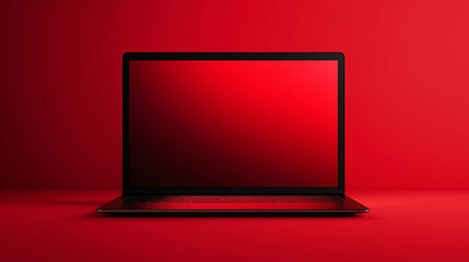 black laptop computer  isolated on red background