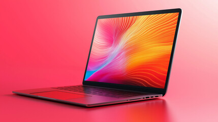 black laptop computer  isolated on red background