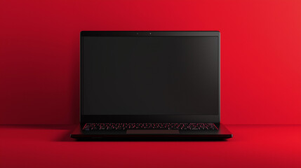 black laptop computer  isolated on red background