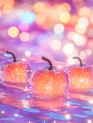 Wall Mural - Glowing pumpkins float, bokeh background, festive