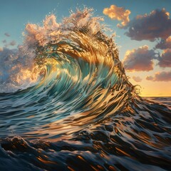 Wall Mural - Ocean wave sunset; dramatic; nature; wallpaper