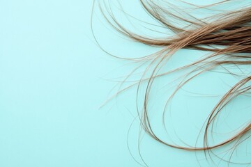 Aufkleber - Close up of frayed hair tips with split ends set against a light blue background, highlighting hair condition and texture. Generative AI