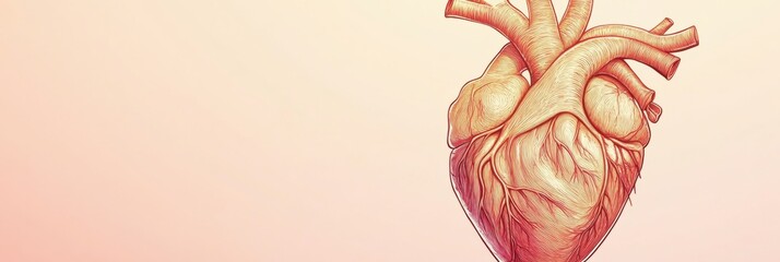 Poster - Detailed illustration of a human heart against a soft pastel background in a studio setting. Generative AI