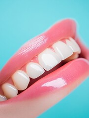 Poster - Teeth whitening transformation showing before and after results with focus on bright smile and healthy appearance. Generative AI