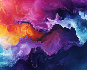Leinwandbilder - Abstract digital art showcasing vibrant flowing colors in shades of red, yellow, purple, and blue, representing the dynamic fusion of fluidity, motion, and creativity in modern design.