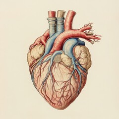 Poster - Detailed anatomical illustration of the human heart with visible arteries and veins for educational purposes. Generative AI