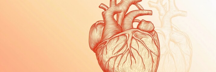 Poster - Intricate anatomical illustration of a human heart showcasing detailed structures and veins in soft colors. Generative AI