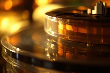 Aufkleber - Close up view of vintage film reels and tape, showcasing the intricate details of cinematic history and storytelling. Generative AI