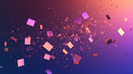 Aufkleber - Colorful geometric particles floating through a vibrant gradient background in a digital abstract composition. Generative AI