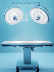 Fototapete - Surgical operating room equipped with bright lights and a clean examination table. Generative AI