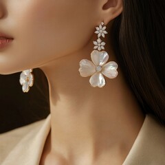 Wall Mural - Elegant floral pearl earrings with sparkling diamond accents