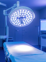 Fototapete - Operating room prepared for surgery with bright overhead lighting and clean surgical environment. Generative AI