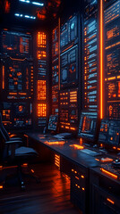 Poster - Futuristic Control Room With Glowing Screens
