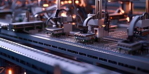 Poster - A network of connected digital devices illustrating the economic influence of automation in industries, with a focus on increased efficiency and profitability.