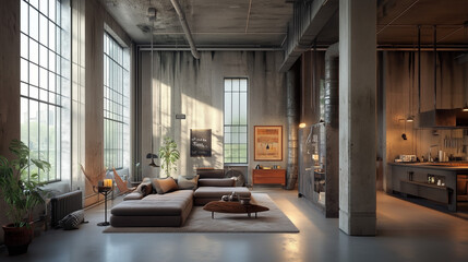 Wall Mural - Stunning Urban Loft Interior Showcasing Exposed Concrete Walls And Chic Industrial Style For Modern Living