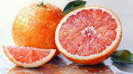 Wall Mural - A vibrant orange and its sliced segments with water droplets.