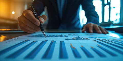 Poster - Professionals performing market analysis with detailed charts, data visualizations, and strategic discussions in a modern office.
