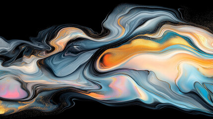 Poster - An abstract digital artwork featuring flowing geometric shapes, dynamic lines, and contrasting shades against a black background, symbolizing modernity, transformation, and complexity.

