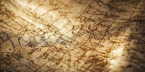 Poster - High-resolution shot of an aged map with sepia tones and intricate details, ideal for historical, vintage designs.