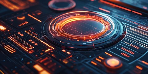 Poster - a futuristic interface for tech-enabled services, with interactive elements, real-time data visualization, and advanced control panels.