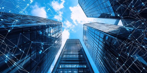 Fototapete - Futuristic skyscraper with robotic systems, smart technology, and advanced design elements in a high-tech urban environment.