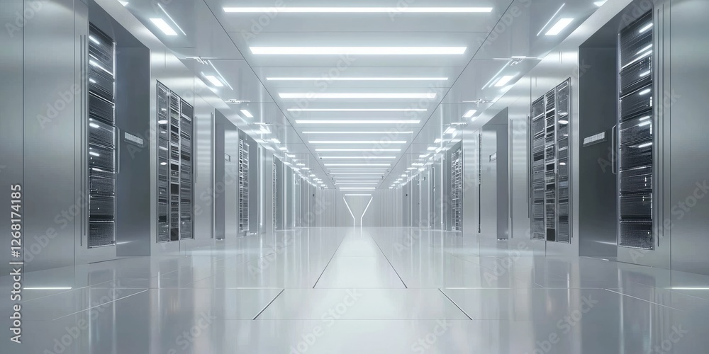 ภาพประกอบ Stock Modern Data Center Interior with Rows of Server Racks ...