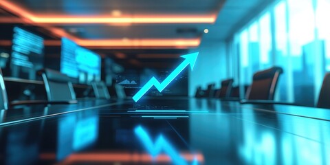 Fototapete - Modern Conference Room with Graphical Growth Chart Signifying Business Development and Success in a Corporate Environment