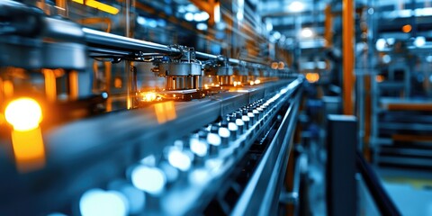 Poster - Industrial Conveyor Belt System with Automated Machinery and Motion Blur in Manufacturing Process