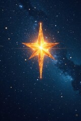 Wall Mural - Gleaming golden star radiates light against a deep blue, starry night , winter, christmas, serenity