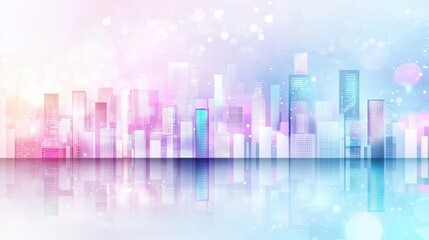 Wall Mural - Futuristic Vibrant Cityscape with Holographic Advertisements and Dreamy Reflections in a Colorful Digital Environment