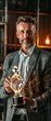 © Elzerl - Business executive holds crystal leadership award in a modern office setting with professional lighting and a corporate backdrop.